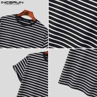 Camiseta Casual Para Hombre INCERUN Estilo Simple Con Rayas Cuello Redondo Manga Corta Suave Transpirable Talla S-5XL - details 13