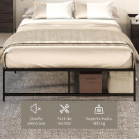 HOMCOM Marco de Cama Doble 135x190 cm con Patas de 35 cm Estructura de Cama Matrimonio con Espacio Bajo de Almacenamiento Negro - details 4