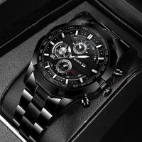 Reloj De Cuarzo De Moda Con Dial Mixto De Tres Ojos Y Correa De Acero Para Negocios Estilo Casual Sin Resistencia Al Agua - details 3