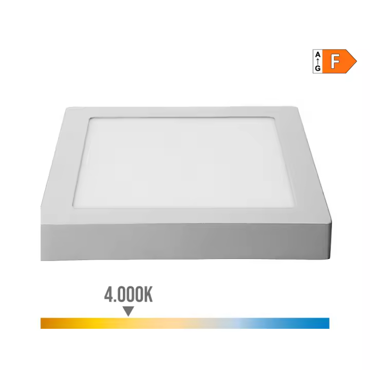 Edm Downlight Led Superficie Cuadrado 20w 1500lm 4000k Luz Dia Cromado 22,5x22,5x4cm - 1