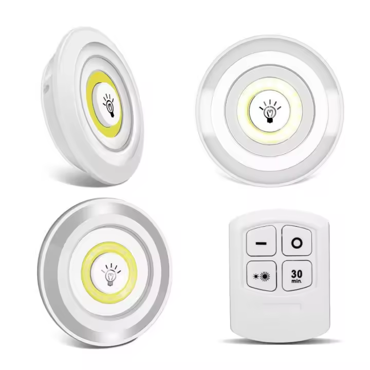 3x LUCES LED COB adhesivas con función a pilas lámpara (Cocina, armario, almacén, casa)inalámbrica con control remoto sin necesidad de enchufar a la corriente eficiencia: A - 1