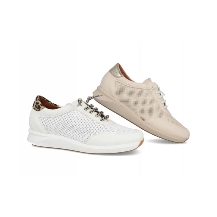 123V - BDA DEPORTIVO SEÑORA PIEL  COLORES : BLANCO , BEIGE  TALLAS : 35 AL 41  CORTE EXTERIOR : PIEL    FORRO INTERIOR : PIEL / SINTÉTICO  PLANTILLA : SINTÉTICO / EXTRAIBLE  ALTURA TACÓN / CUÑA : 3,5 CM.  PISO : SINTÉTICO