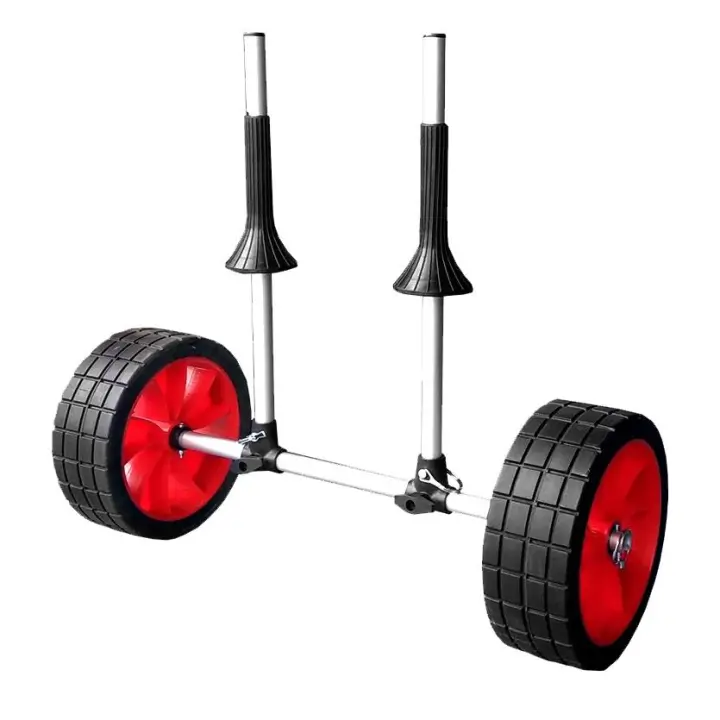 Carro de transporte para kayak autovaciable rueda ancha anti pinchazo color gris y rojo especial para kayak y paddle surf alumini y rueda de goma facil montaje especial para playa y arena - 1