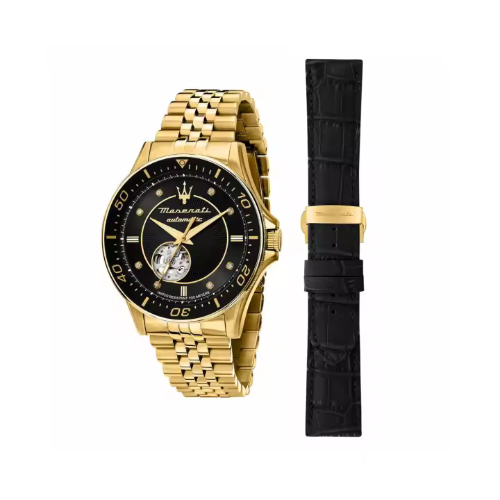 Maserati Reloj Hombre Sfida 44mm Aut Bk W/diam Dial Yg Br+bk S Acero 10 Atm - 1