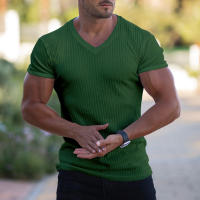 Camiseta De Hombre Con Cuello En V Y Manga Corta Para Fitness Y Gimnasio Verano Estilo Casual Color Sólido Moda Slim Fit - details 22