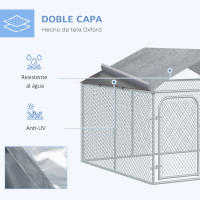 PawHut Perrera de Exterior con Toldo 230x230x175 cm Jaula para Perros Mascotas de Acero Galvanizado con Cerradura para Jardín Patio Plata - details 1