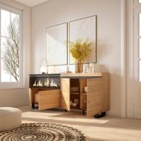 Skraut Home, Aparadores para salón, Fuego Led XXL led efecto fuego 3d, Veteado de madera con Tacto poroso, 208x35x87cm - details 1