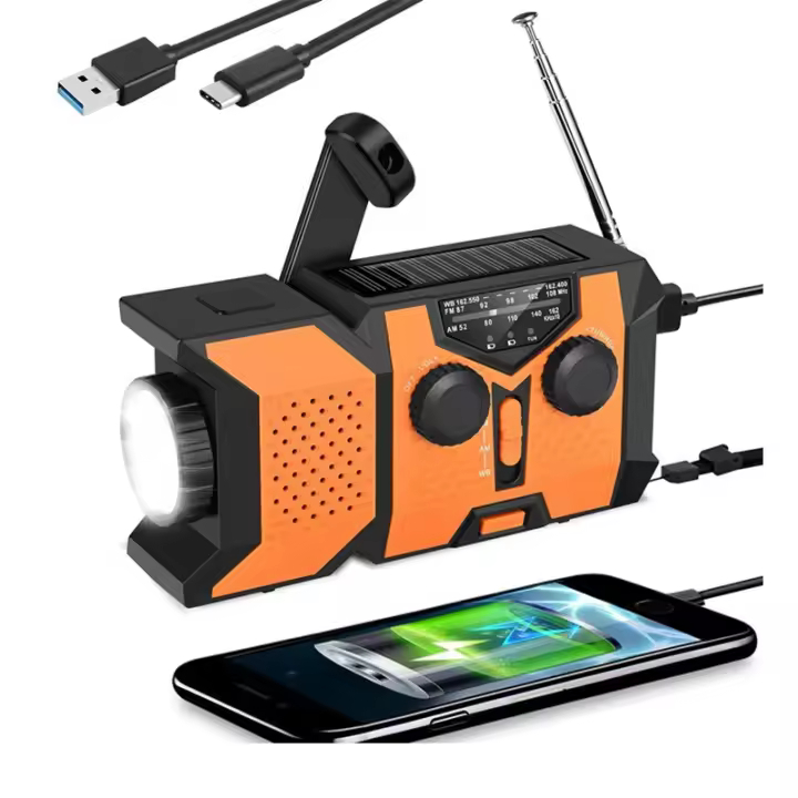 Radio de emergencia, manivela solar de 2000/5000 mAh, radio meteorológica portátil AM/FM/NOAA con linterna LED, cargador de teléfono celular, SOS para hogar y emergencia - 1