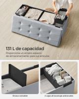 Banco de almacenaje plegable de terciopelo, taburete reposapiés con 2 cajas, 110x38x38 cm, capacidad 300 kg, para entrada y dormitorio, en gris paloma, gris pizarra, negro tinta, rosa caramelo - details 2