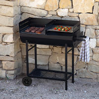 Aktive Barbecue - Barbacoa rectangular de carbón, 97x42x96 cm, estructura de metal, con ruedas, fácil transporte, doble parrilla, regulable, para terrazas, jardín, exterior, depósito cenizas - details 1