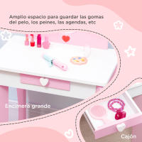 ZONEKIZ Tocador Infantil de Madera Tocador para Niñas con Taburete y Espejo Tocador de Maquillaje para Niñas de 3-6 Años con Cajón 50x36,5x89,5 cm Rosa - details 4