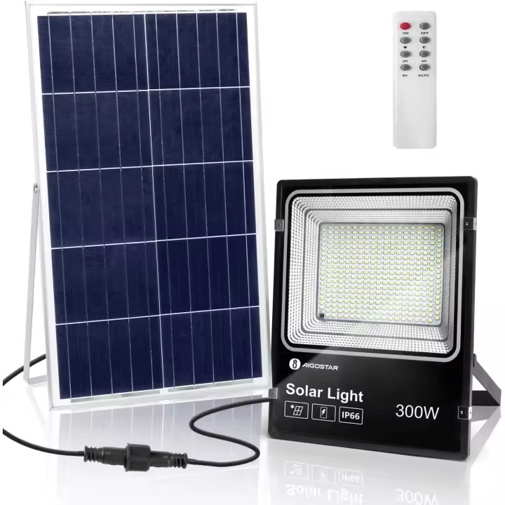 Foco proyector LED solar con mando a distancia,300W,6500K luz blanca.Resistente al agua IP66.Perfectos para interior y exterior jardín,patios,caminos o garajes, aigostar - 1