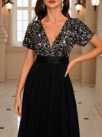 Vestido Formal De Talla Fina Unithorse Elegante Con Lentejuelas Y Chiffon Vestido De Fiesta De Mujer De Cuello V Largo - details 3
