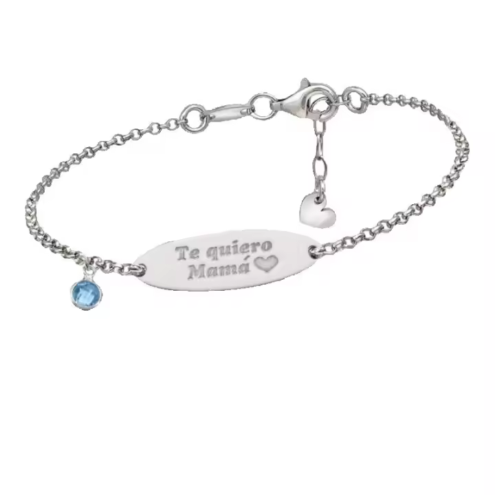 Pulsera de Plata con Mensaje 'Te quiero Mamá', Cristal Azul, 16 cm + 3 cm de Extensión, 16x13 mm, Ref: CHP144PULP023A - 1
