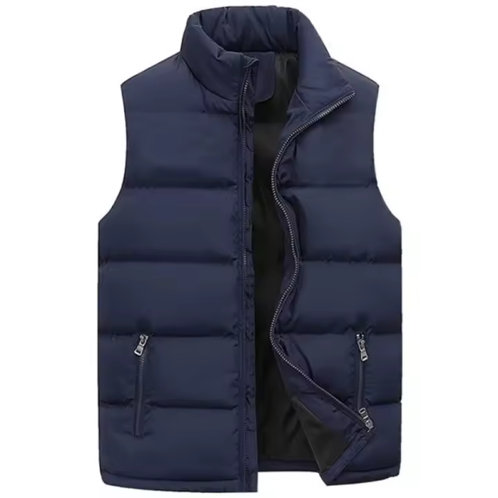 Chaqueta De Chaleco Para Hombre Sin Mangas Impermeable Con Cierre De Cremallera Colar Recto Casual De Otoño E Invierno Vestimenta De Marca - 1