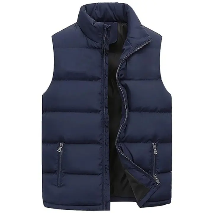 Chaqueta De Chaleco Para Hombre Sin Mangas Impermeable Con Cierre De Cremallera Colar Recto Casual De Otoño E Invierno Vestimenta De Marca - 1