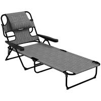 Outsunny Tumbona Plegable Tumbona de Jardín con Respaldo Ajustable en 4 Niveles Orificio de Lectura y Reposacabezas para Terraza Piscina 194x72x31 cm - details 0