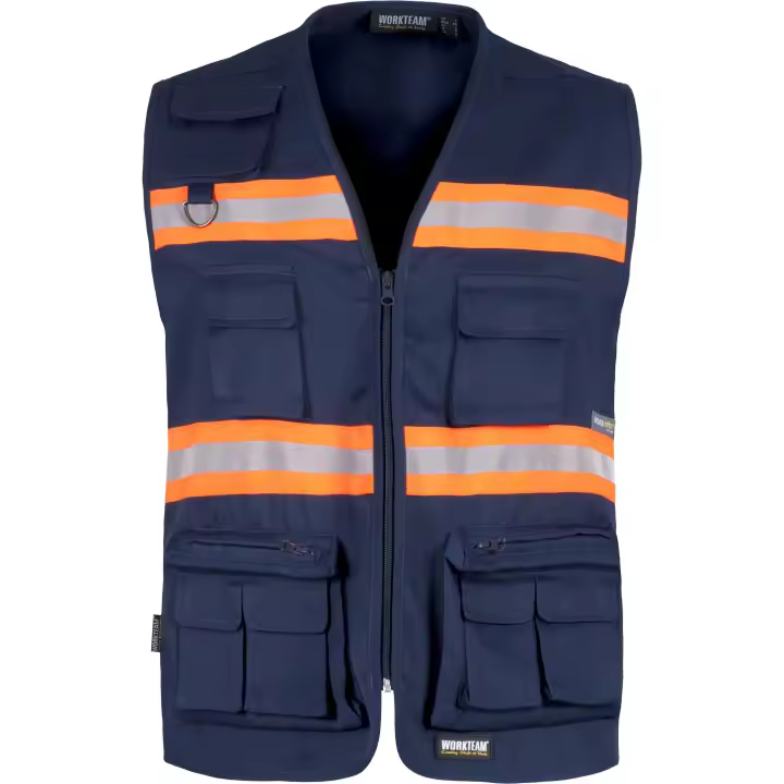 Workteam Chaleco Alta Visibilidad, Cintas Reflectantes, Chaleco Trabajo, Tipo Safari. Categoría I. Unisex - 1