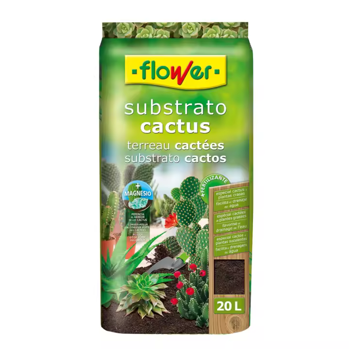 FLOWER SUBSTRATO CACTUS Y PLANTAS CRASAS EVITA EXCESO HUMEDAD+BUENA AIREACIÓN 20 L - 1