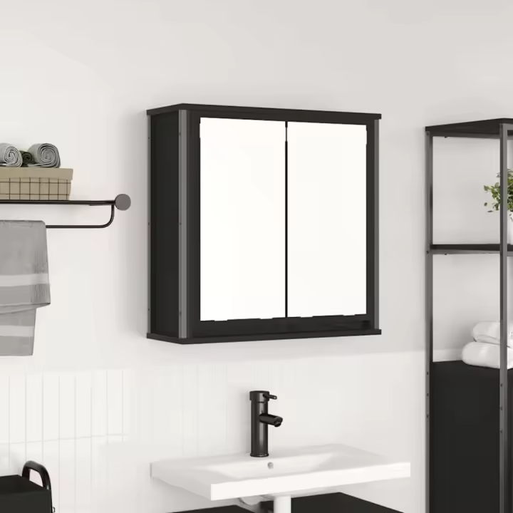 vidaXL Mueble de baño de pared con espejo roble negro 60x21x60 cm - 1
