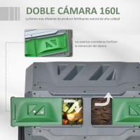 Outsunny Compostador de Tambor Giratorio con Capacidad 160 litros de Doble Cámara y Ventilación Marco de Acero para Residuos Orgánicos de Jardín 71x64x96cm - details 5
