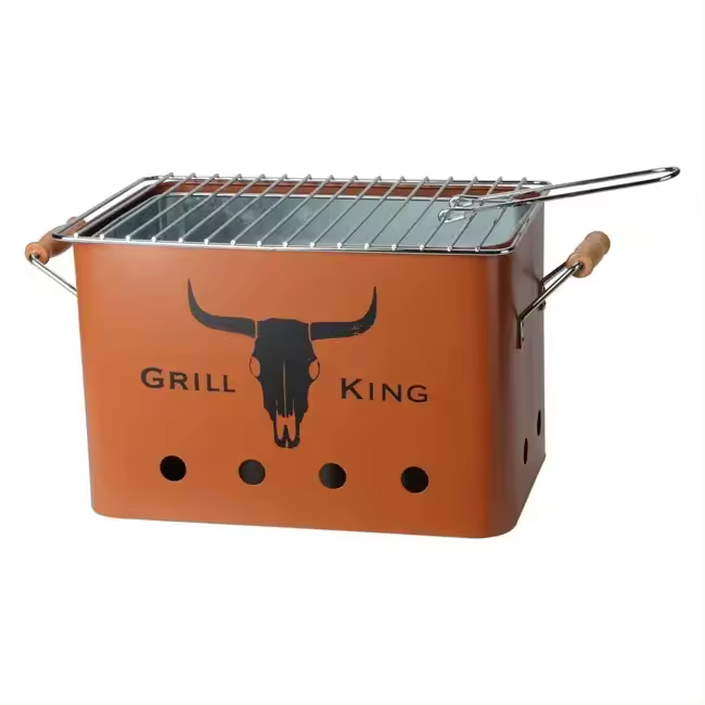 Parrilla de carbón pequeña, ideal para camping, festivales, picnics, barbacoas, color naranja. - 1