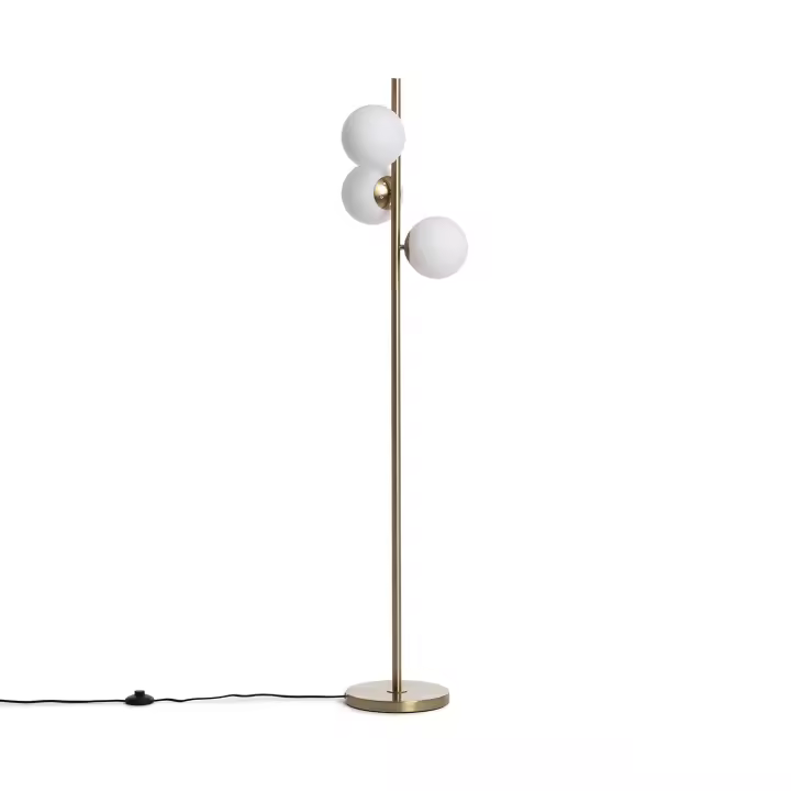 LEDKIA LIGHTING - Lámpara de Pie Moonlight Brass | 3 Focos E27 | Diseño Elegante | Metal y Cristal Resistente | Ideal para Salón y Dormitorio, Dorado, Cristal - 1