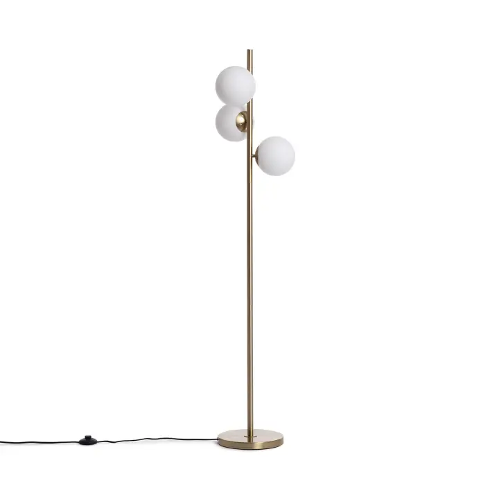 LEDKIA LIGHTING - Lámpara de Pie Moonlight Brass | 3 Focos E27 | Diseño Elegante | Metal y Cristal Resistente | Ideal para Salón y Dormitorio, Dorado, Cristal - 1
