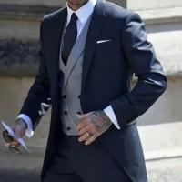 Traje De Tuxedo Navy Para Hombre Con Cuello De Golondrina Traje Formal Con Chaleco Y Pantalones Para Bodas Y Fiestas De Danza - details 1