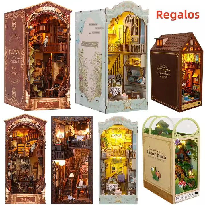 Nuevo Kit De Construcción De Miniaturas Librería Para Juguetes Casa De Muñecas Estante De Libros Madera Decoración Del Hogar Regalos De Año Nuevo - 1