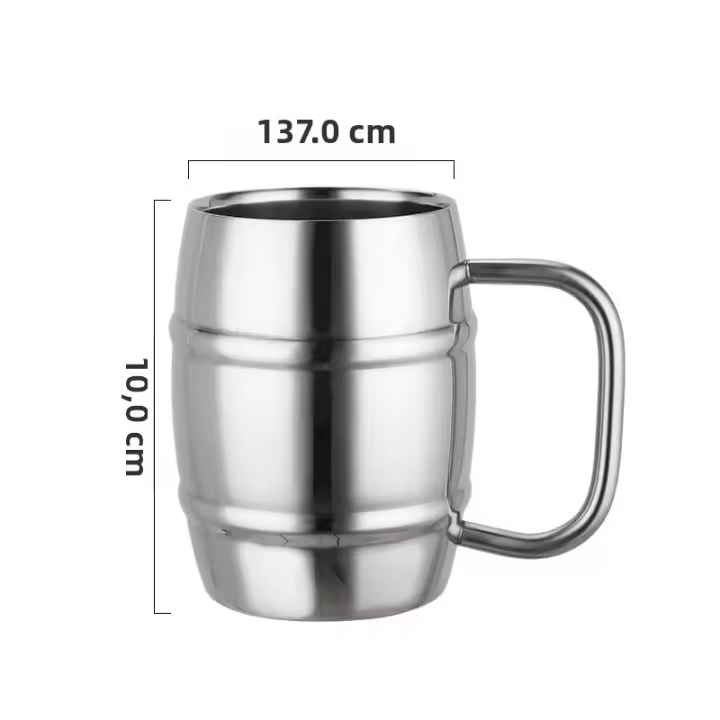 Taza De Cerveza Doble Acero Inoxidable 500/450ml Para Camping Al Aire Libre Y Viajes Taza De Café Con Asa Taza Portátil Aislada - 1