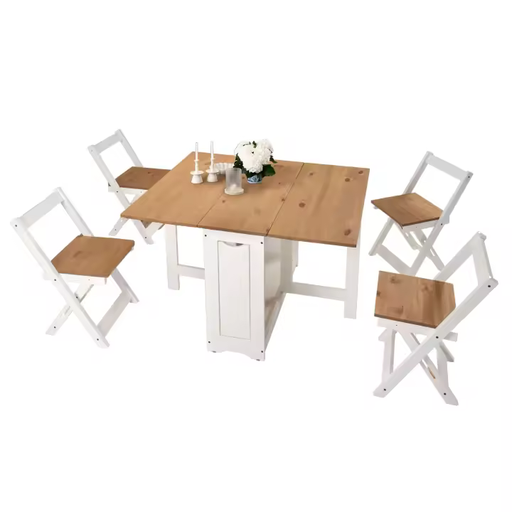 Miroytengo Set Mesa de Cocina Plegable con 4 Sillas Plegables Comedor o Cocina Belisim 2 Alas Abatibles Blanco mate y Roble - 1