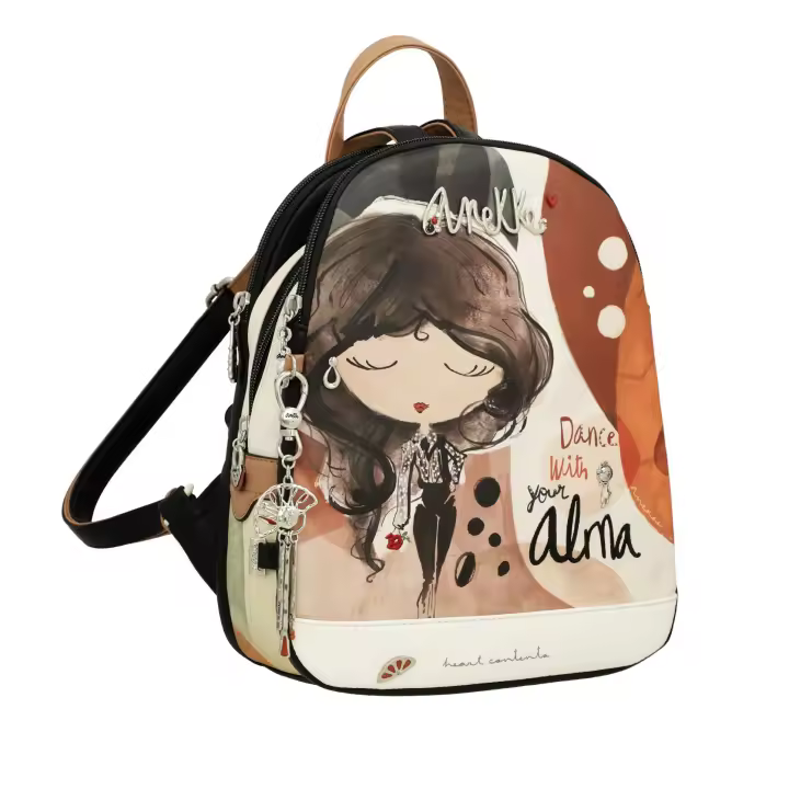 Mochila triple Anekke Alma - Mochila de mujer - Tres compartimentos independientes con cierre de cremallera - Bolsillo exterior trasero con cremallera - Asas regulables - Ref. 40705-044 - Mide 24 x 30 x 12 cm - 1