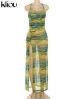 Vestido Largo De Verano Para Niñas Kliou Estilo Hipster Streetwear Malla Espalda Descubierta Ajustado Y Flared Vestido De Fiesta Club - details 4