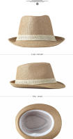 Sombrero De Paja Sólida Para Hombre Y Mujer Sombrero De Playa Al Aire Libre Sombrero De Sol Tejido Con Rayas Con Hebilla Casual Sombrero De Panamá Fedoras - details 2
