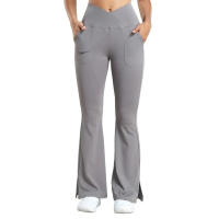 Pantalones De Yoga Para Mujer Con Bolsillos Y Cinturón Crossover Tallas Verdaderas Levantamiento De Glúteos Tights Con Abertura Pierna Activewear De Polyester Y Spandex - details 3