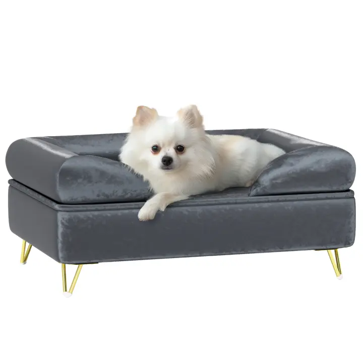 PawHut Sofá para Perros con Cojines, Funda Lavable, Sofá para Mascotas con Respaldo Desmontable y Patas de Metal, Sofá para Gatos para Perros Pequeños y Medianos, Gris - 1