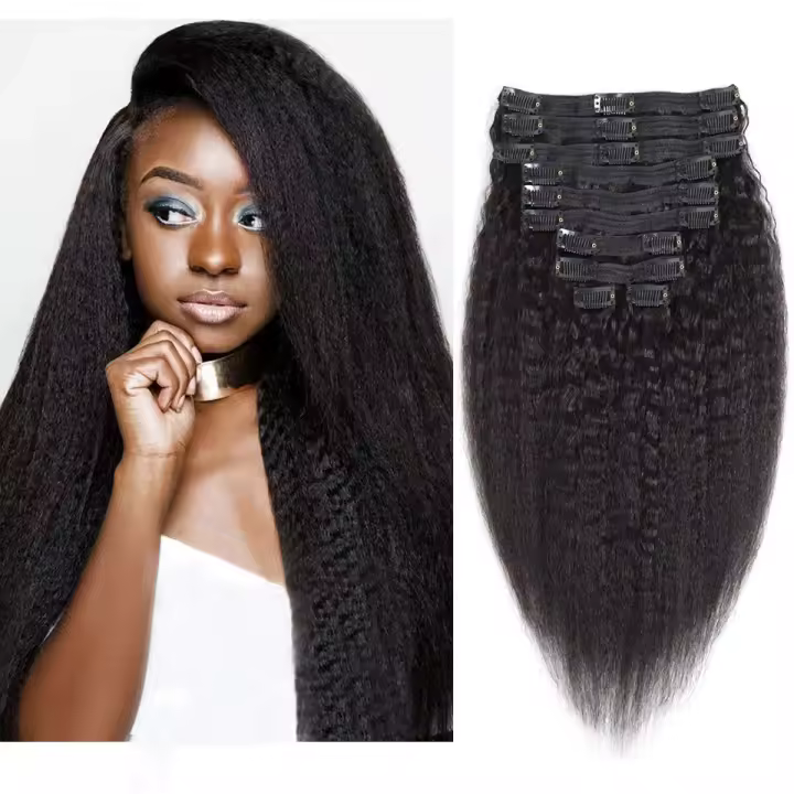 Extensiones De Cabello Humano Clip in Remy Textura Recta Pelo Brazileño 8 Piezas Pack Para Mujeres Negras Tejido Completo - 1