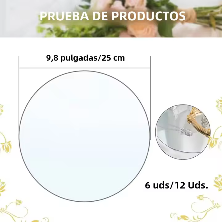 6/12Pcs Espejos Redondos De Acrílico 10 Pulgadas Para Centros De Mesa De Boda Y Decoración De Táctelas Espesor 1 Mm - 1