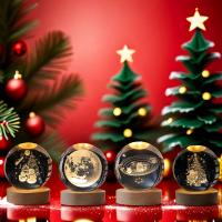 Lámpara Nocturna LED Creativa En Forma De Bola De Cristal 3D Con Patrón De Santa Claus Solar Sistema Para Ambiente De Dormitorio Regalo De Navidad Para Niños - details 3
