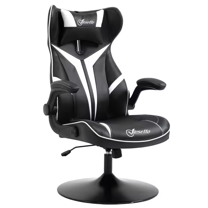 Silla Gaming Silla de ordenador ergonómica con función balancín Silla giratoria Mero regulable en Altura Negro + Blanco 67x75x106-112 cm - 1