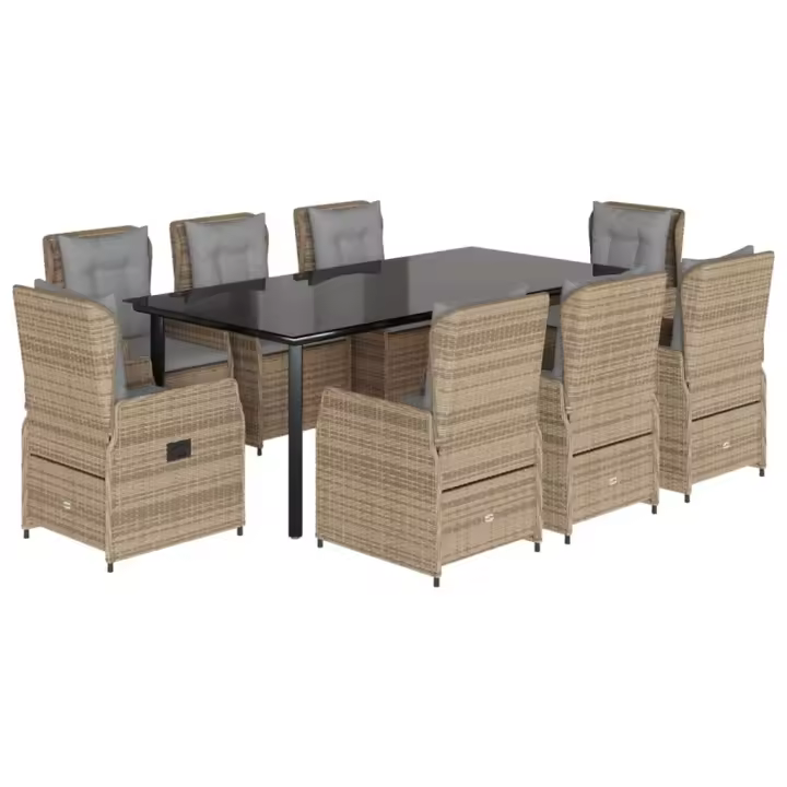 vidaXL Set comedor de jardín 9 pzas con cojines ratán sintético beige - 1