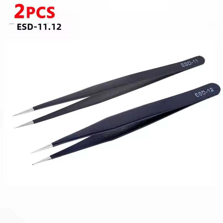 2Pcs Aretes De Precisión De Acero Inoxidable Antiestáticos Para Reparación De Teléfonos Herramientas Curvadas Y Rectas Para Electrónica Industrial - 1