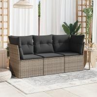 vidaXL Set de sofá de jardín 3 pzas y cojines ratán sintético en color Gris/Negro y crema/beige y gris | acolchados duraderos para sofás de jardín terraza exterior - details 0