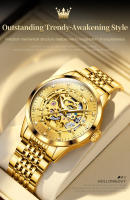Reloj De Pulsera Mecánico Para Hombre OLEVS Lujo Oro Esqueleto Automático Resistente Al Agua Acero Inoxidable Luminoso Negocios - details 10