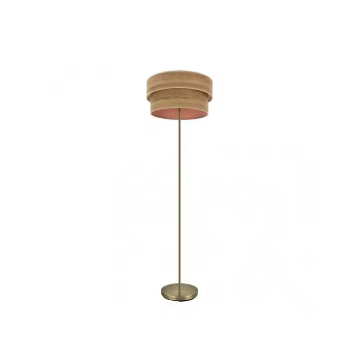 Fabrilamp - Pie Salon Doble Smile 1xe27 Cuero/madera Oscura 162x40x40 Cm - 1