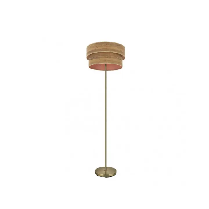 Fabrilamp - Pie Salon Doble Smile 1xe27 Cuero/madera Oscura 162x40x40 Cm - 1
