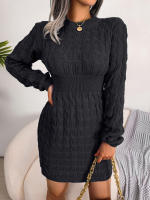 Vestido De Suéter De Punto Para Mujer Otoño Invierno Casual Manga Larga Colores Negro Blanco Azul Ajustado Cuello En V - details 4