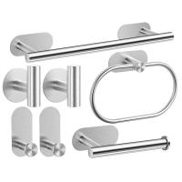 Juego De Accesorios De Baño En Acero Inoxidable 304 Con Barra De Toalla Anillo De Toalla Porta Papel Y Gancho De Bata Niquel Pulido - details 9