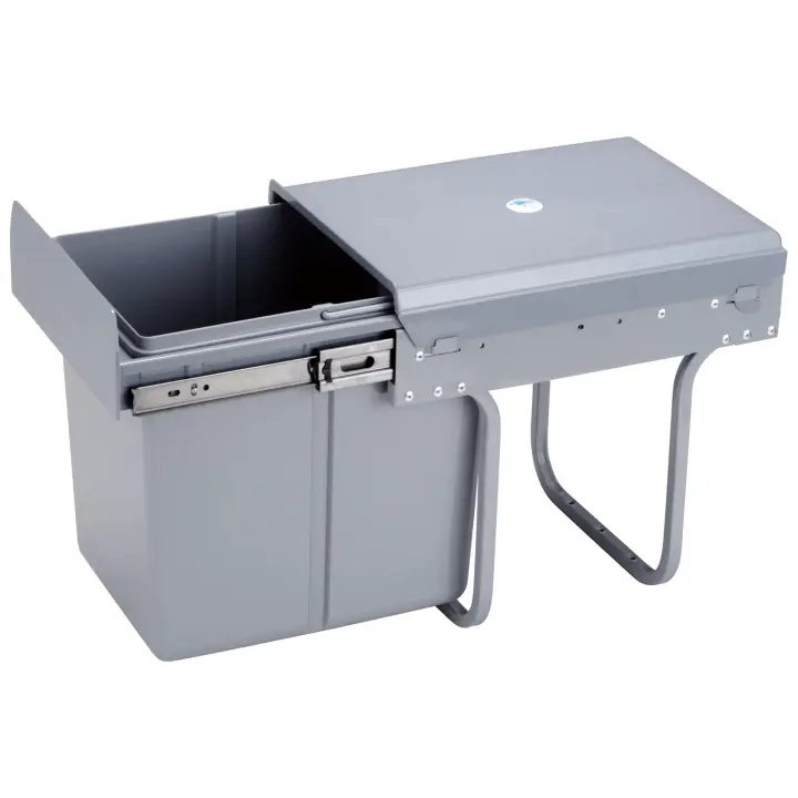 Contenedor de reciclaje para mueble de cocina, Cubos de basura bajo fregadero 15L, fijación inferior y extracción manual, cubo extraíble, con tapa - 1